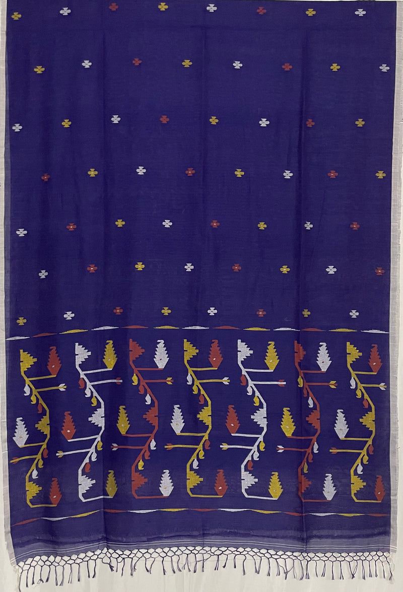 Navy Blue Jamdhani Handloom Mul Cotton Saree