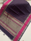 Navy Blue Lakshadeepam Handloom Kanchi Cotton Saree with Pink Rettai Pet Border