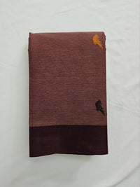 Navya – Brown Pure Handloom Kanchi Cotton Saree with Parrot Motifs and Maroon Border