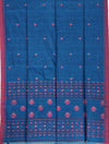 Neelambari – Prussian Blue Handloom Bengal Cotton Saree with Pink Motifs and Border