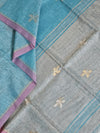 Neelika – Blue Handloom Linen Saree with Butterfly Motifs