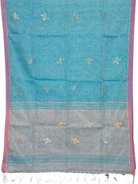 Neelika – Blue Handloom Linen Saree with Butterfly Motifs