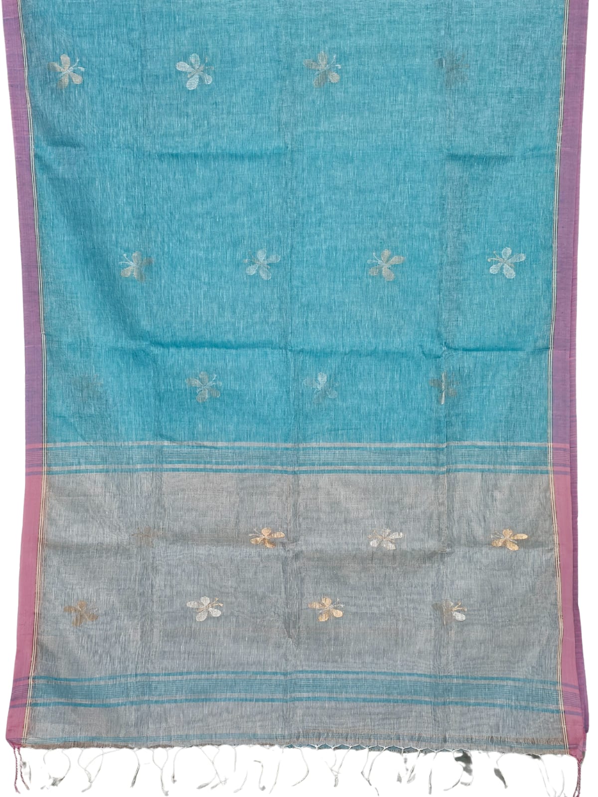 Neelika – Blue Handloom Linen Saree with Butterfly Motifs