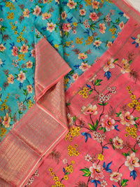 Nīlāmbara – Sky Blue Handloom Mangalagiri Silk Cotton Saree with Digital Print