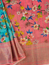 Nīlāmbara – Sky Blue Handloom Mangalagiri Silk Cotton Saree with Digital Print