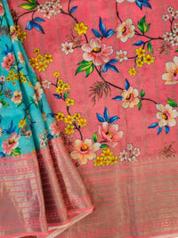 Nīlāmbara – Sky Blue Handloom Mangalagiri Silk Cotton Saree with Digital Print