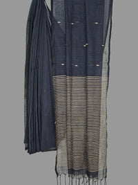 Nivritti – Charcoal Black Khadi Cotton Saree with Woven Butis