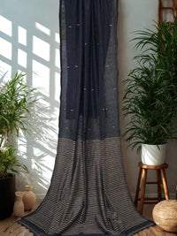 Nivritti – Charcoal Black Khadi Cotton Saree with Woven Butis