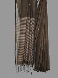 Nivritti – Deep Olive Green Khadi Cotton Saree with Woven Butis