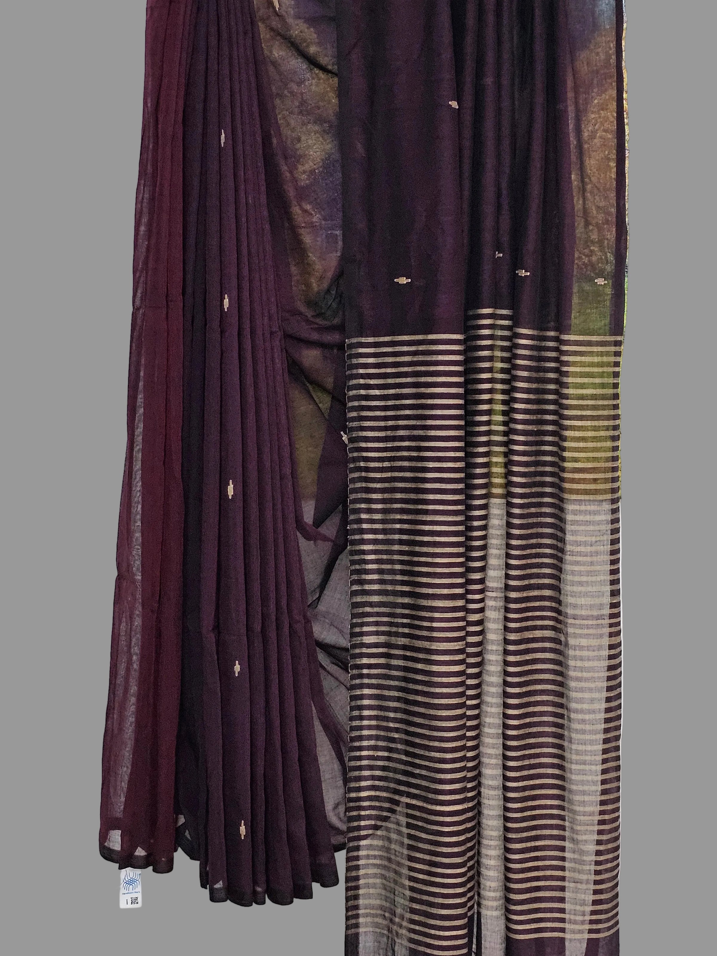 Nivritti – Deep Purple Khadi Cotton Saree with Woven Butis