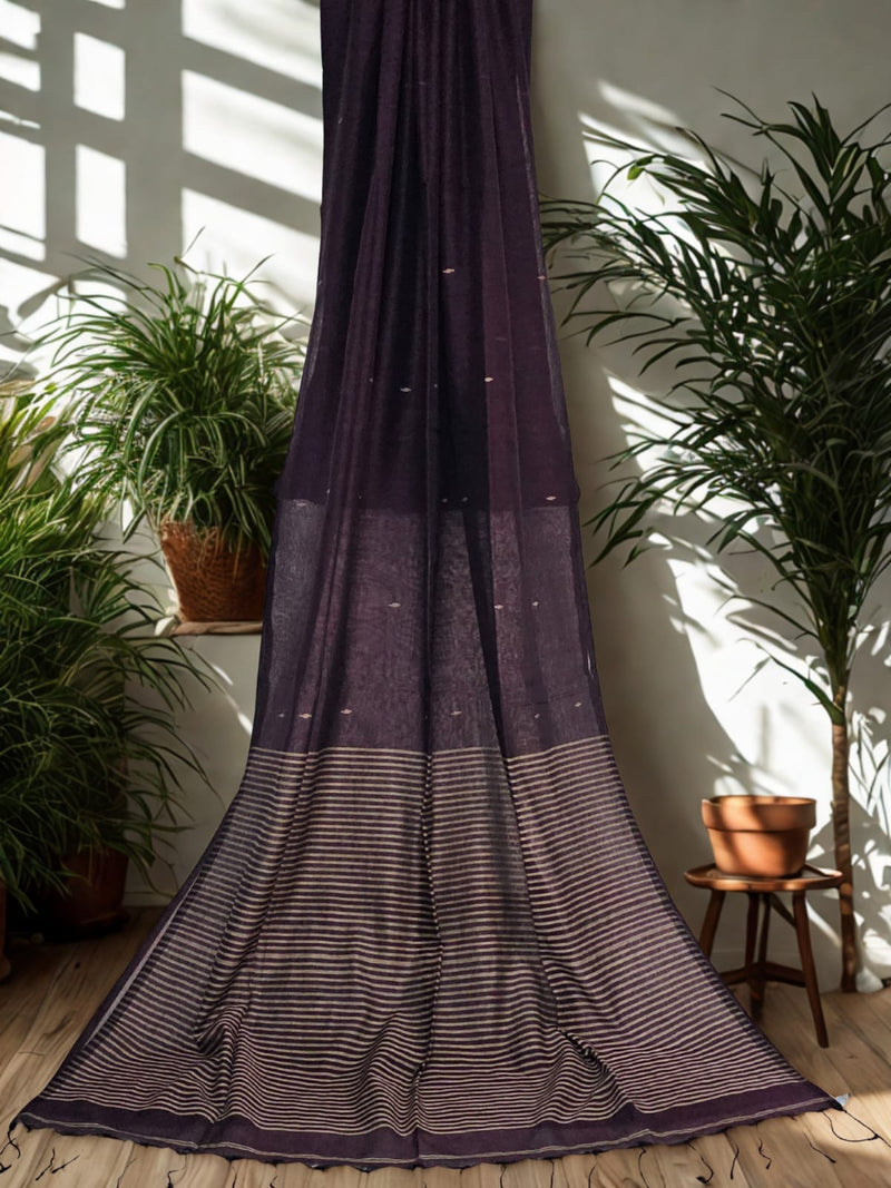 Nivritti – Deep Purple Khadi Cotton Saree with Woven Butis
