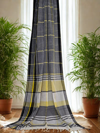 Nivritti – Grey Khadi Cotton Saree with checks