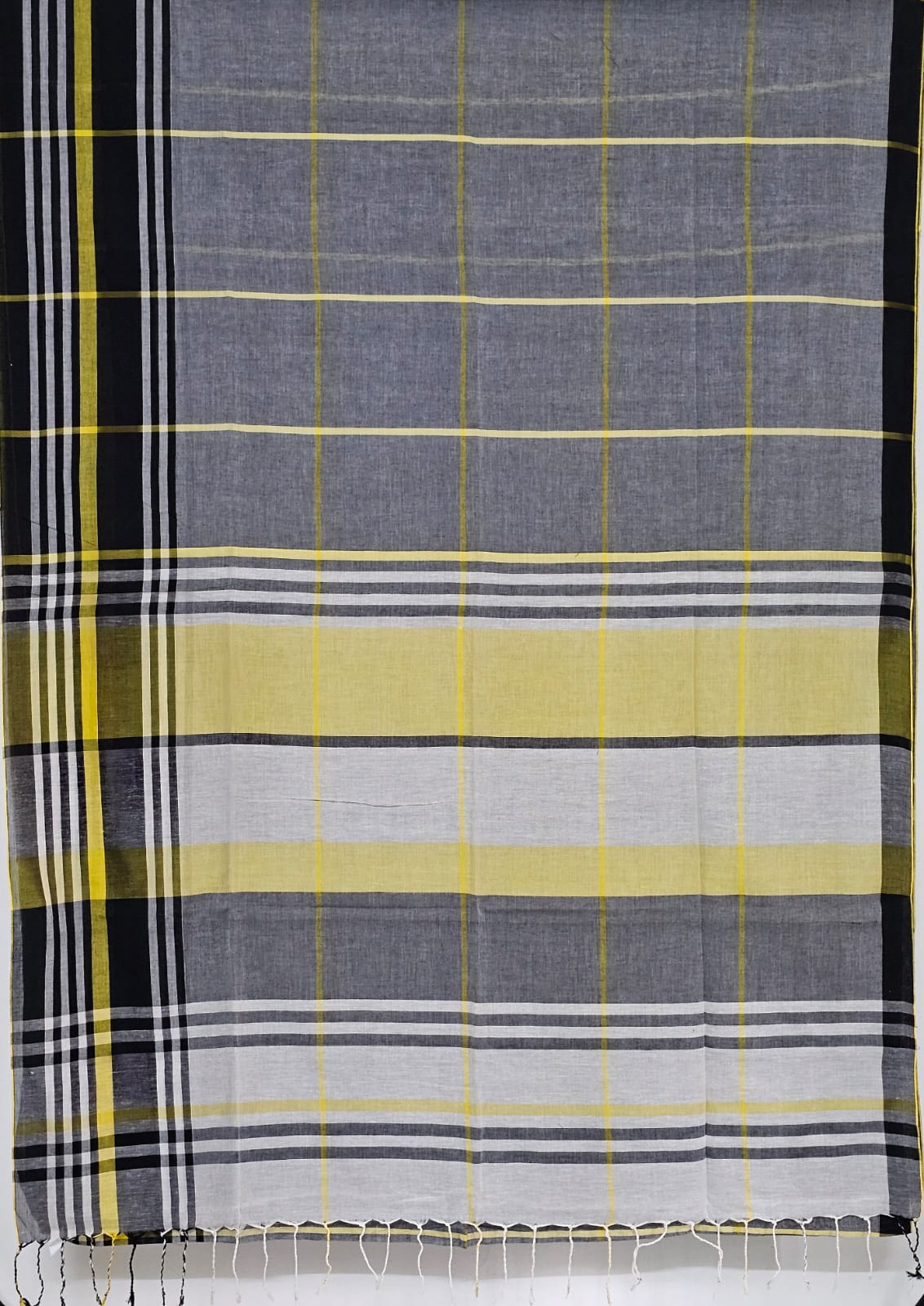 Nivritti – Grey Khadi Cotton Saree with checks