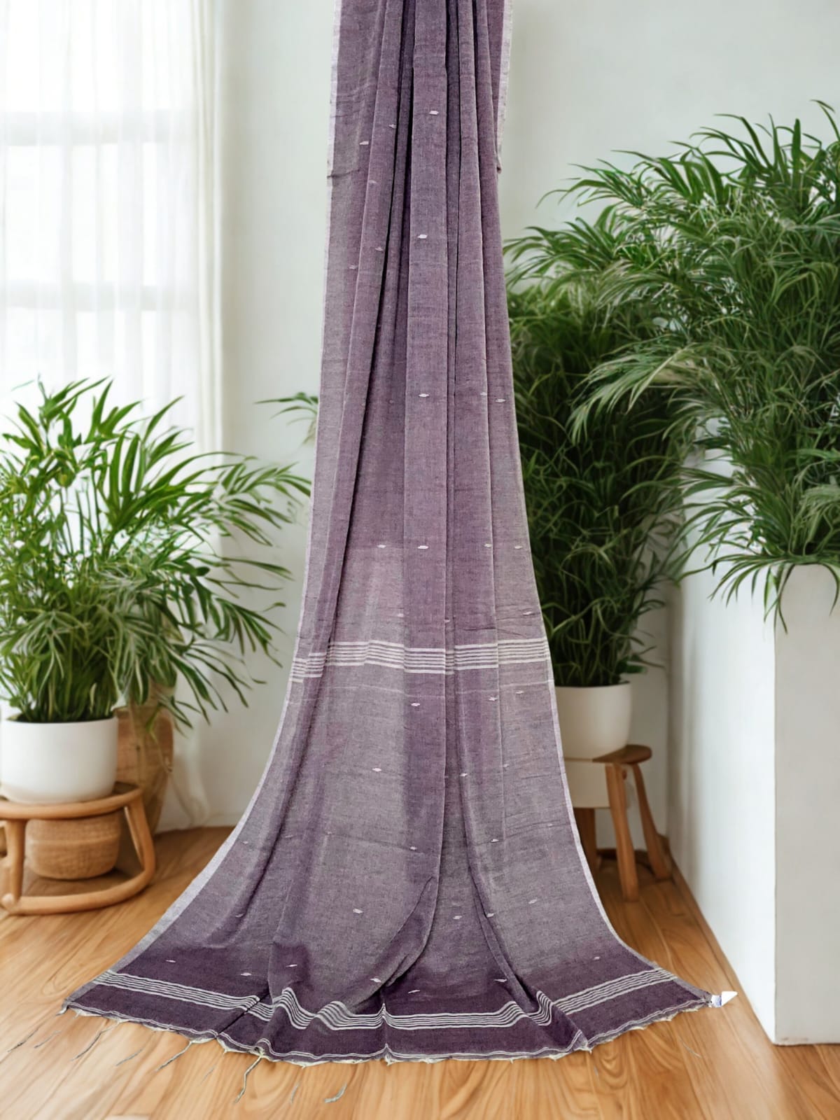 Nivritti – Lavender Handloom Khadi Cotton Saree with Woven Butis
