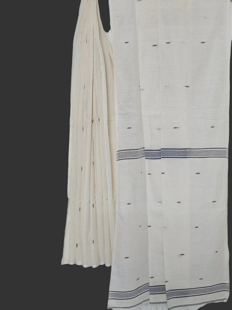 Nivritti – Off-White Khadi Cotton Saree with Woven Butis