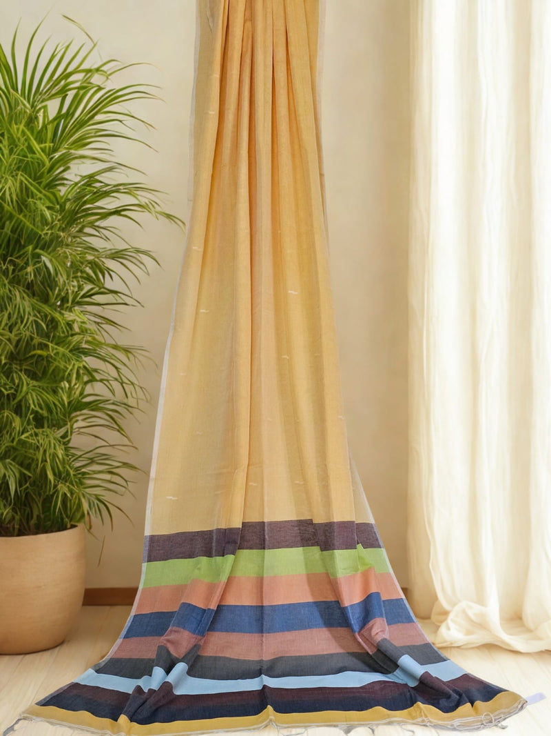 Nivritti – Yellow Green Khadi Cotton Saree with Woven Butis