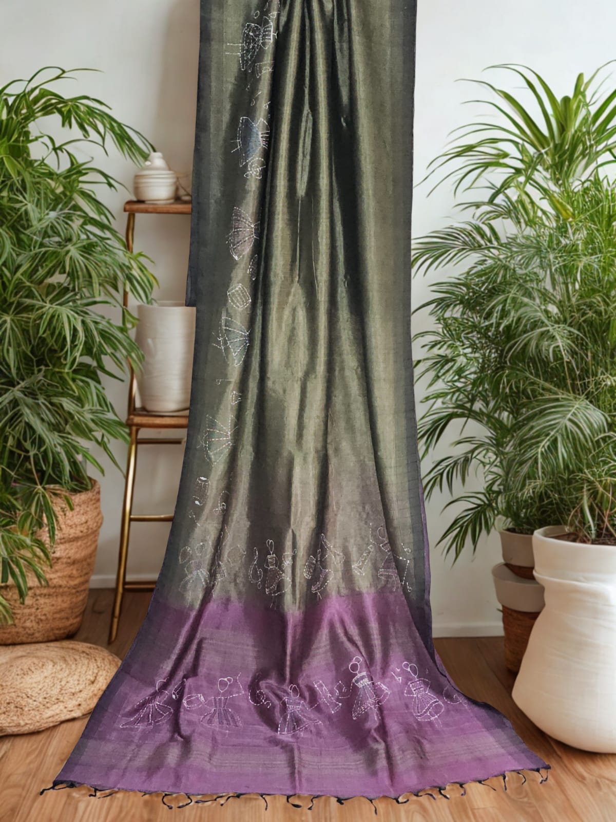 Nrityashree – Mehendi Green Hand-Painted Handloom Mangalagiri Silk Cotton Saree