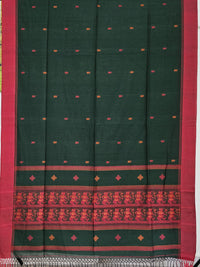 Nrityavati – Dark Green Handloom Bengal Cotton Saree with Baluchari Dance Motif Pallu
