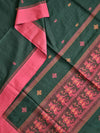 Nrityavati – Dark Green Handloom Bengal Cotton Saree with Baluchari Dance Motif Pallu