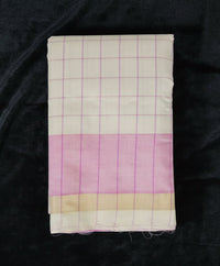 Off White Checkered Handloom Venkatagiri Silk Cotton Saree with Pink Pallu
