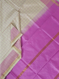 Off White Checkered Handloom Venkatagiri Silk Cotton Saree with Pink Pallu
