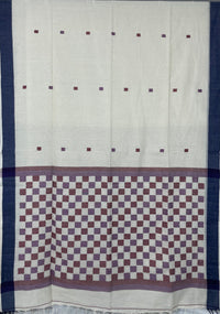 Off White Handloom Khadi Daba Anchal Saree