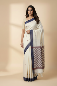 Off White Handloom Khadi Daba Anchal Saree