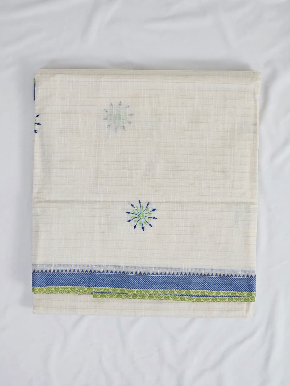 Off White Handloom Venkatagiri Cotton Saree with Dandelion Embroidery Motifs