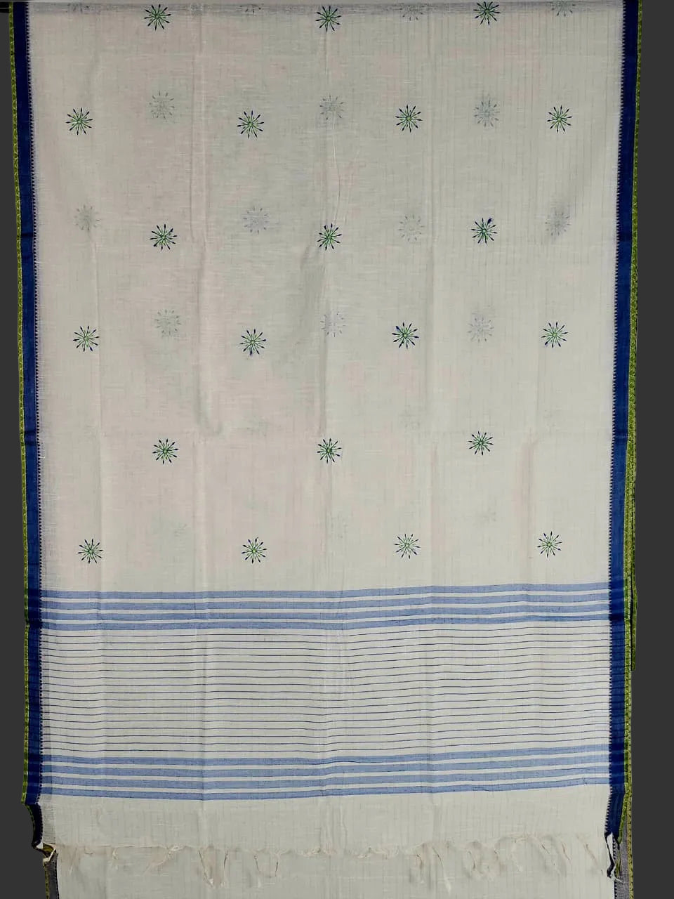 Off White Handloom Venkatagiri Cotton Saree with Dandelion Embroidery Motifs