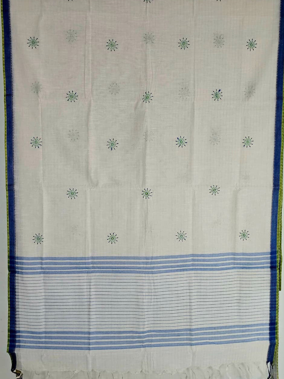 Off White Handloom Venkatagiri Cotton Saree with Dandelion Embroidery Motifs