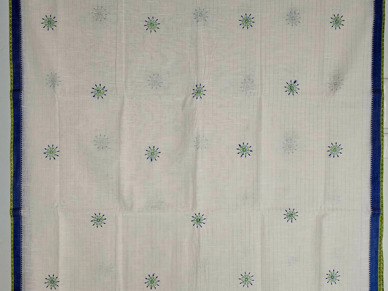 Off White Handloom Venkatagiri Cotton Saree with Dandelion Embroidery Motifs