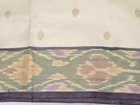 close up of Off White Handloom Venkatagiri Silk Cotton Saree with ikat border