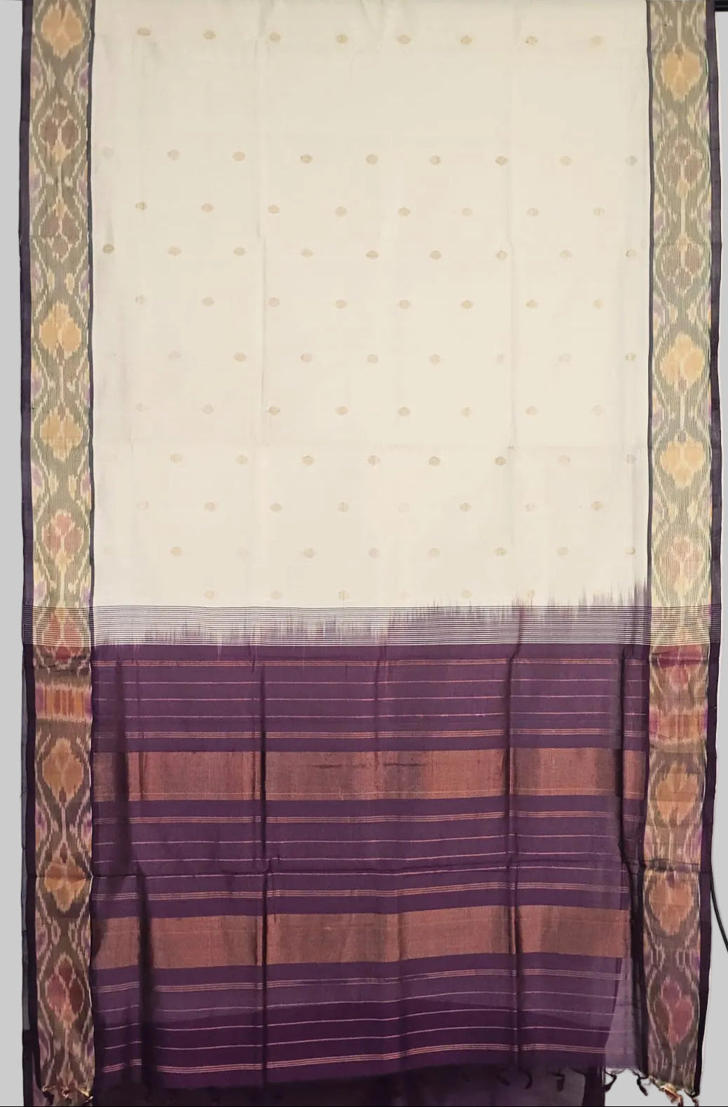 Off White Handloom Venkatagiri Silk Cotton Saree with ikat border