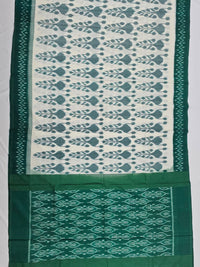 Off White and Green Handloom Pochampally Mercerized Cotton Saree