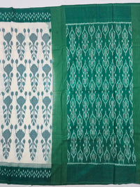 Off White and Green Handloom Pochampally Mercerized Cotton Saree