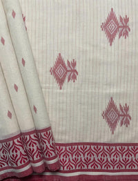 OffwhiteHandloomKhadiSareewithRedMotifs