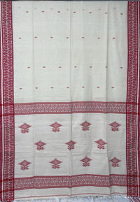 OffwhiteHandloomKhadiSareewithRedMotifs