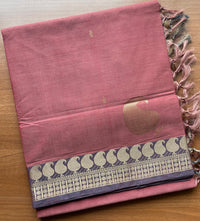 Onion Pink & Maroon Dual Tone Handloom Kanchi Cotton Saree with Zari Blue Border