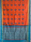 Orange Handloom Kanchi Cotton Saree with Blue Border