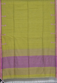 Padmika – Light Green Handloom Khadi Saree with Pink Matka Silk Pallu