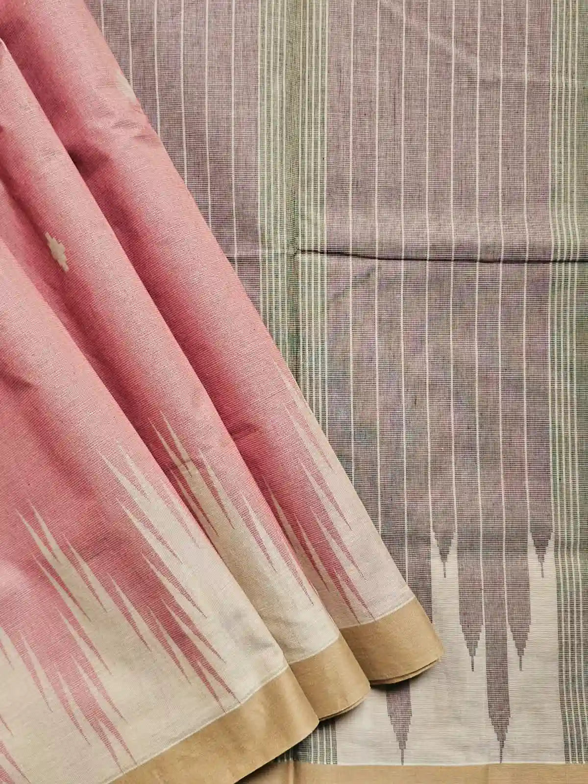 Peach Pink Handloom Venkatagiri Cotton Saree with Temple Border