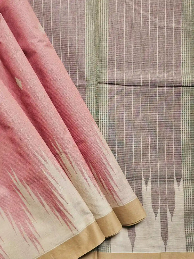 Peach Pink Handloom Venkatagiri Cotton Saree with Temple Border