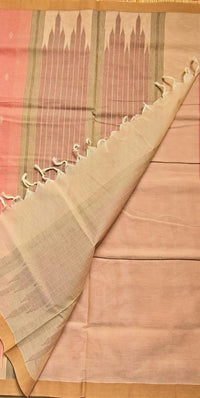 Peach Pink Handloom Venkatagiri Cotton Saree with Temple Border