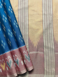 Peacock Blue Handloom Ikkat Cotton Saree