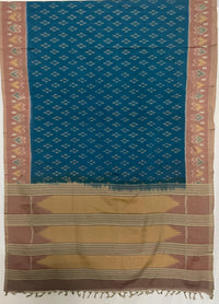 Peacock Blue Handloom Ikkat Cotton Saree