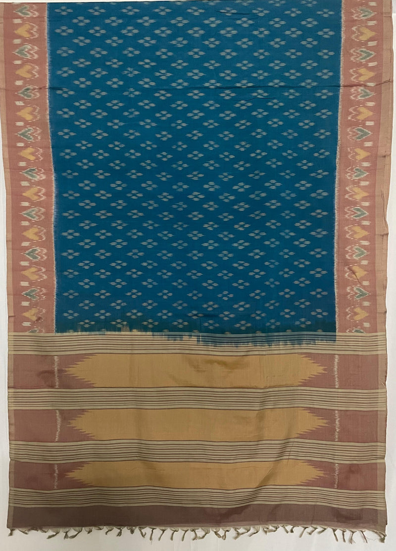 Peacock Blue Handloom Ikkat Cotton Saree