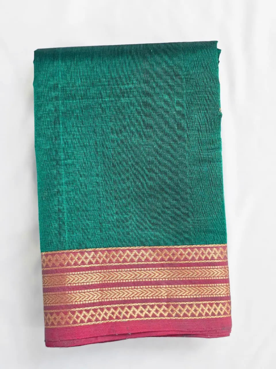 Peacock Green Handloom Kanchi Silk Cotton Saree with Bomkai Pallu