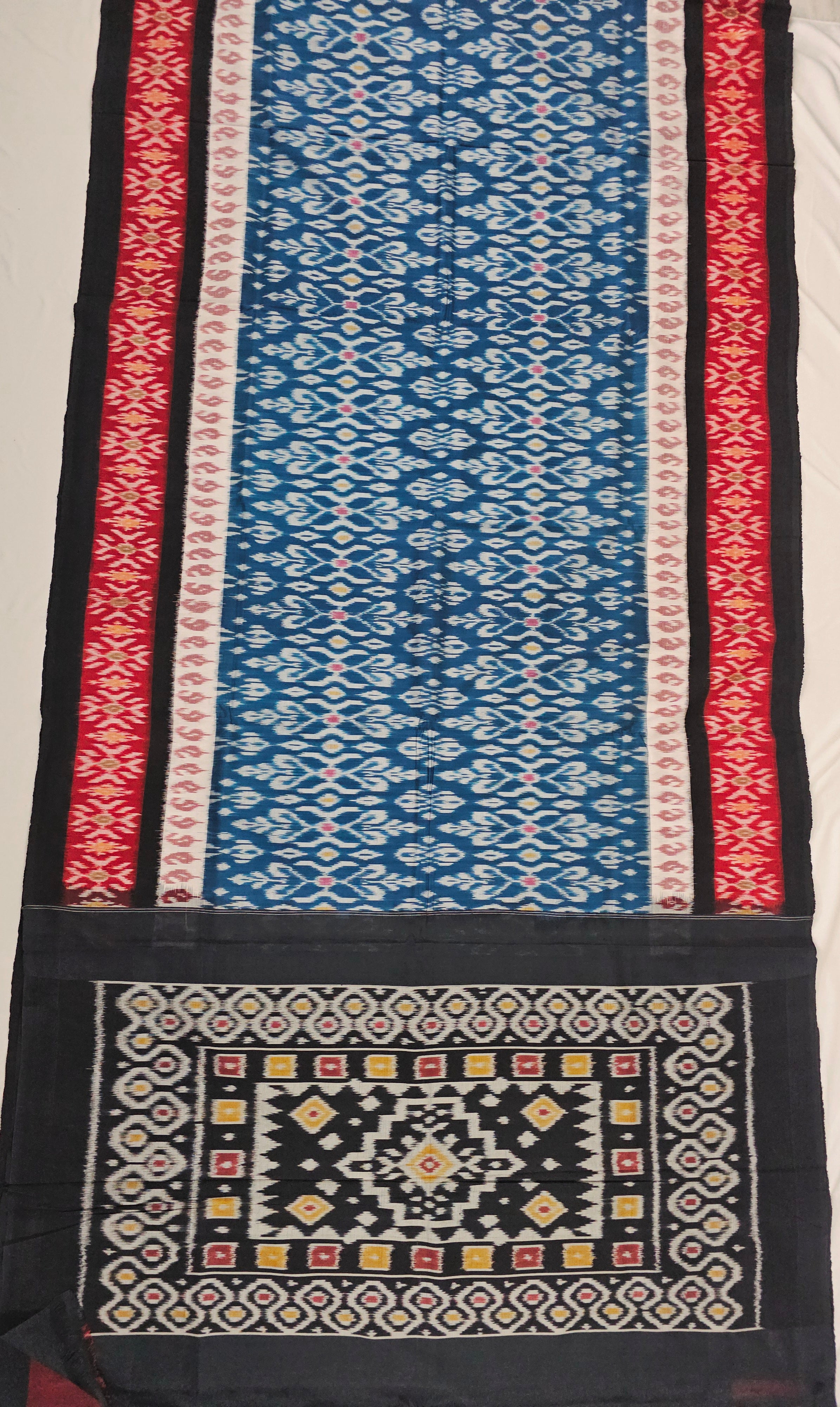 Peacock Blue Handloom Pochampally Ikkat Mercerized Cotton Saree