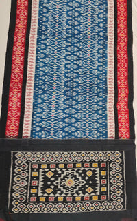 Peacock Blue Handloom Pochampally Ikkat Mercerized Cotton Saree