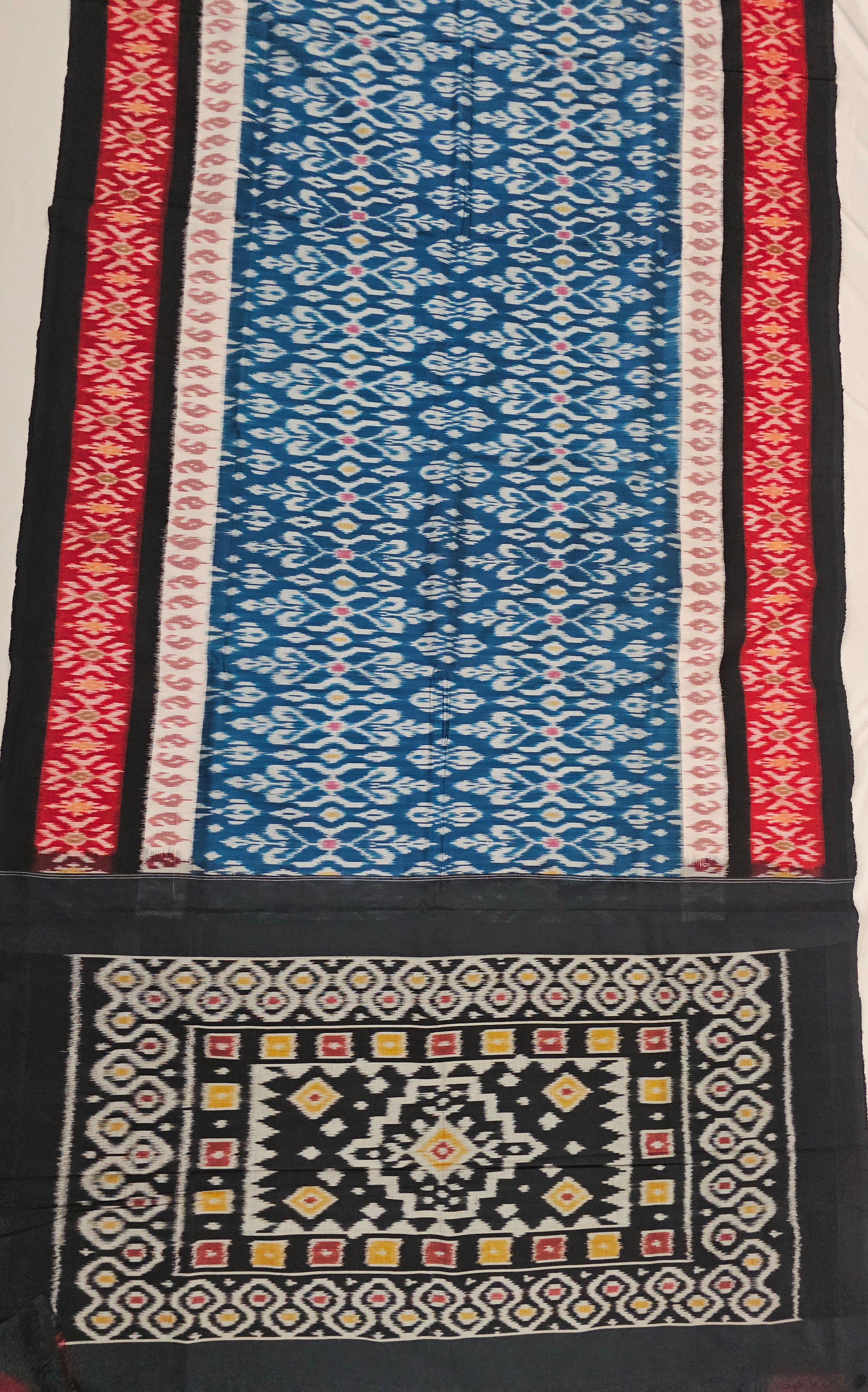 Peacock Blue Handloom Pochampally Ikkat Mercerized Cotton Saree